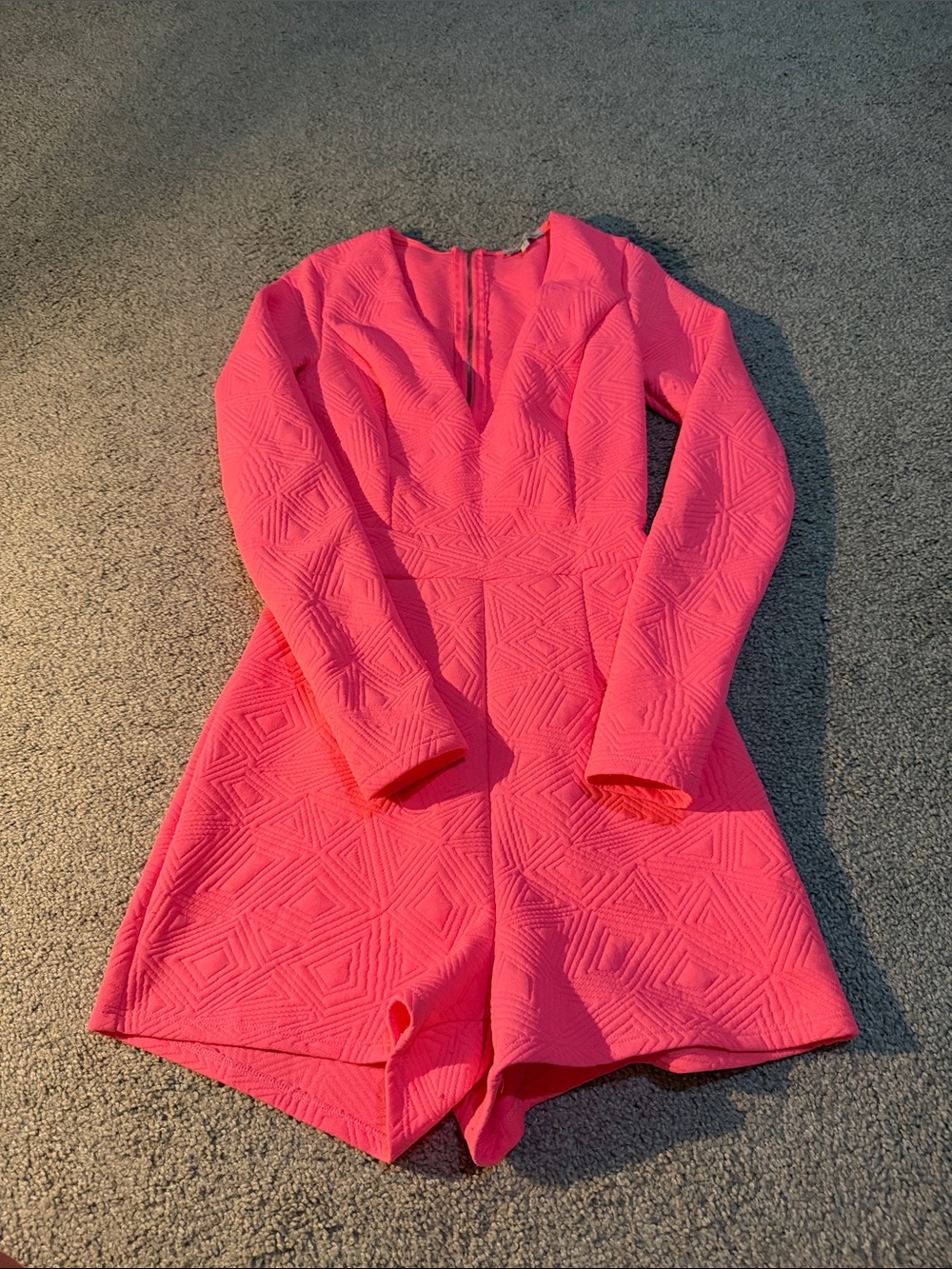 Charlotte Russe Bright Pink Textured Long-Sleeve Romper